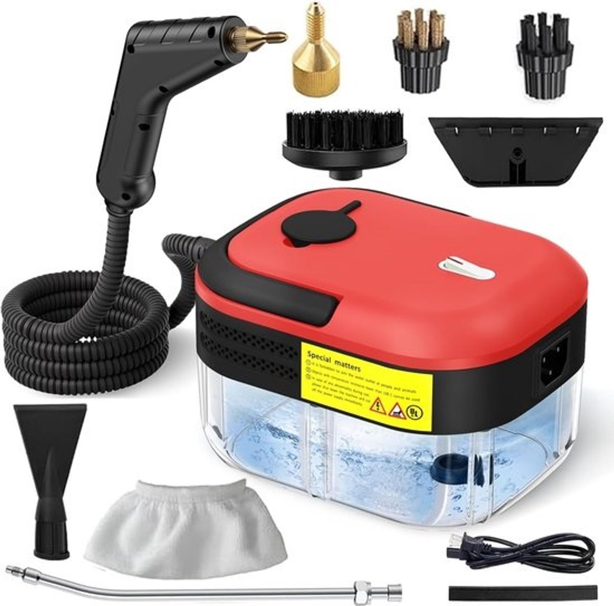 Stoomreiniger Handheld - Krachtige Reiniger - Diepe Schoonmaak - Hoge Druk Instelbaar - 1L Tank Capaciteit - Rood Zwart