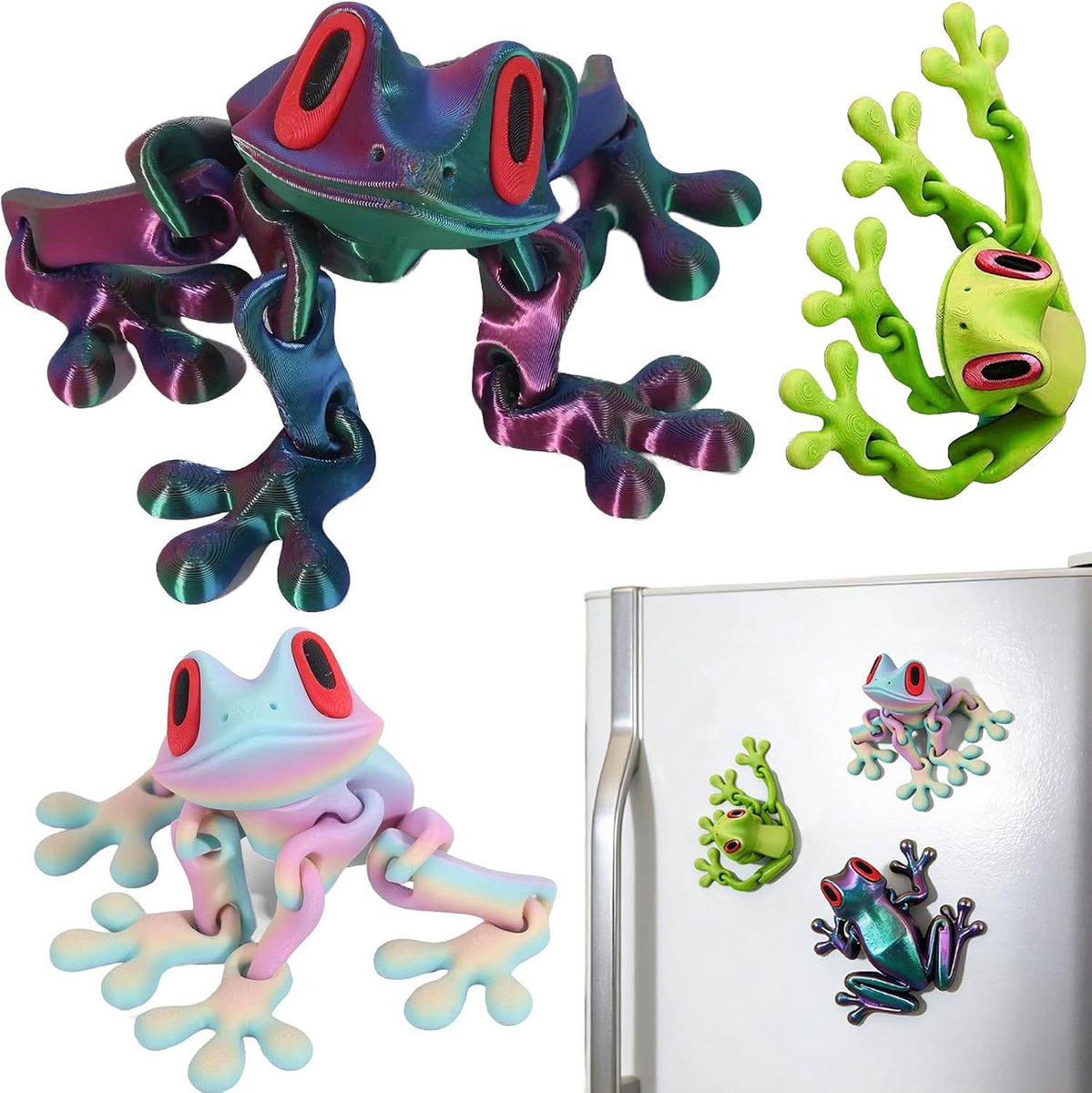 Koelkast magneten - 3 stuks - Kikker Koelkastmagneten - Leuke 3D kikker - Magnetische bewegende kikker - Flexibele kikker met gewrichten - Decoratieve kikkerornamenten - Memo magneten - Voor koelkast, keuken en kantoor - Housewarming cadeau - Multi
