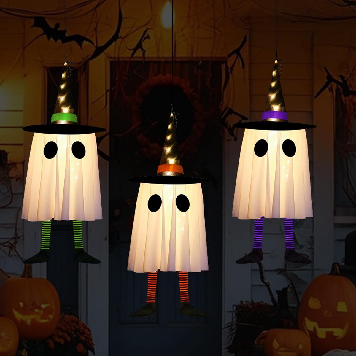 Halloween Lichtslinger - Spookjes & Heksenhoed LED - Buiten - 3 Stuks