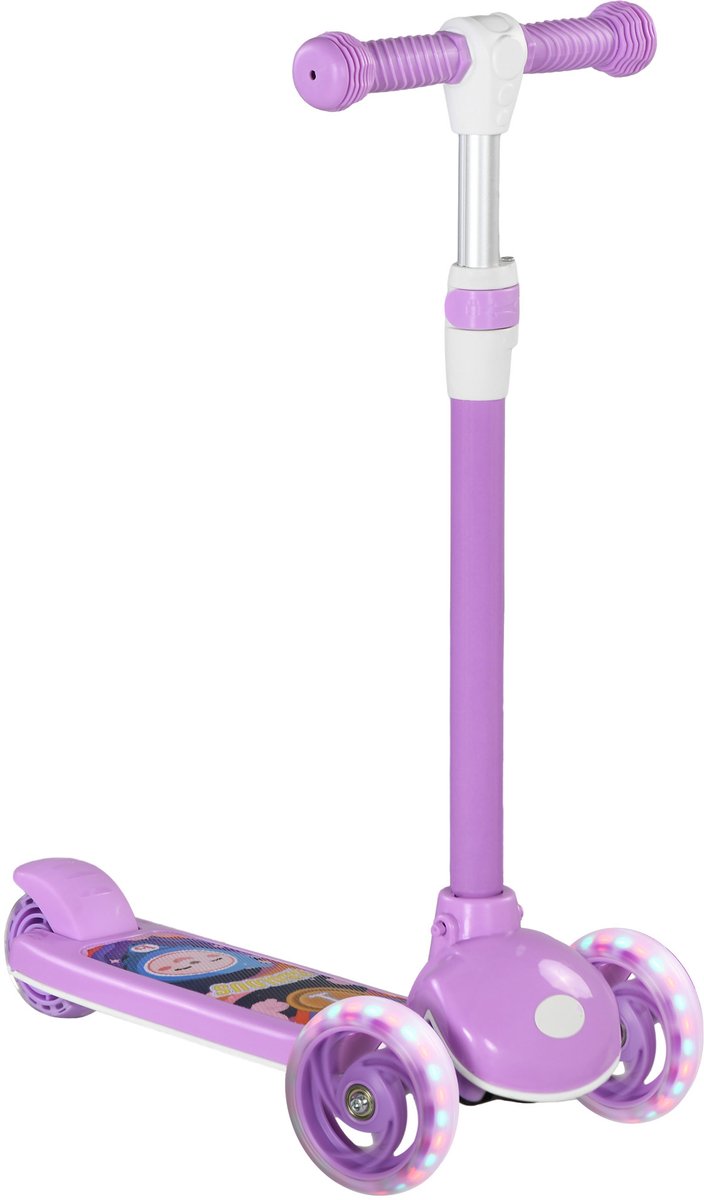TEKROA® Kinderstep - met 3 wielen voor kinderen - van 2-6 jaar - met verstelbare hoogte - LED-verlichting - TPE-stuur - 52L x 29W x 63/76Hcm - paars