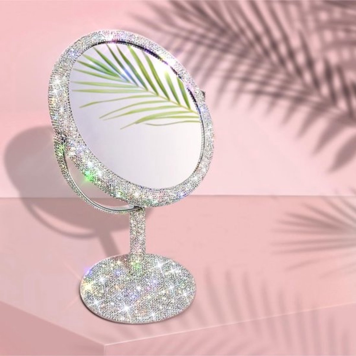 Make-upspiegel Luxe - Vergrotende Spiegel - Make-up Aanbrengen - Dubbelzijdig Glas - 33 cm Hoog - Met Strass