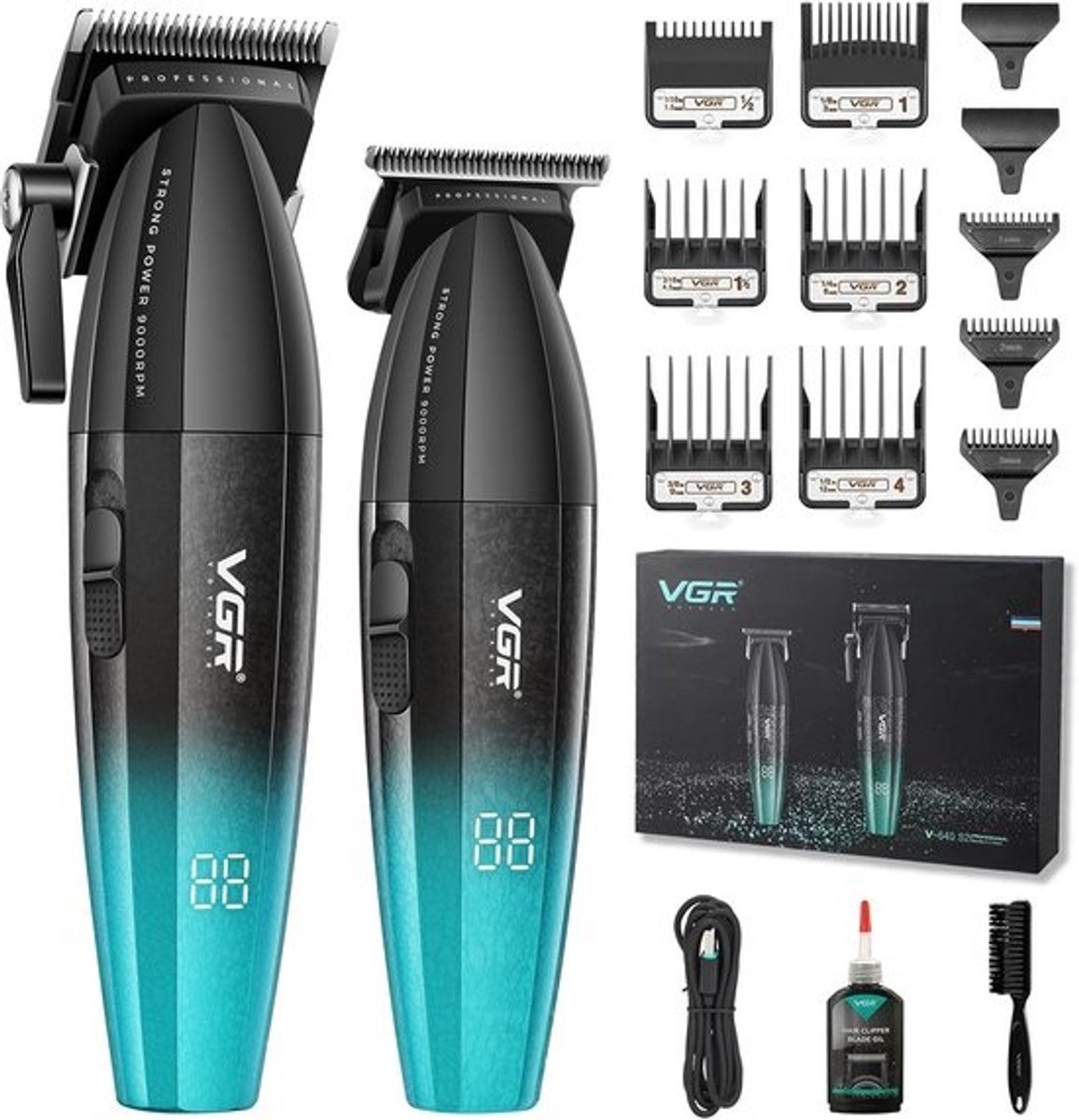 Professionele Draadloze Tondeuse Set voor Mannen - Trimmer met Zero Gap T-Blade en LED Display