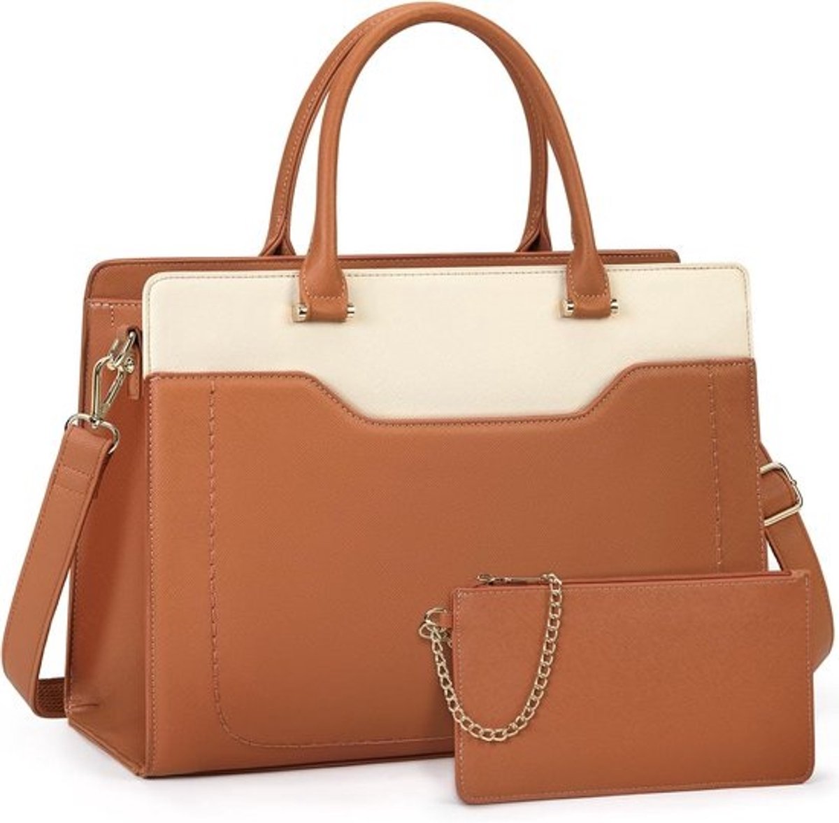 Leren Shopper Tas Dames Groot XL Voor 15.6 Inch Laptop Waterdicht Werktas Inclusief Portemonnee