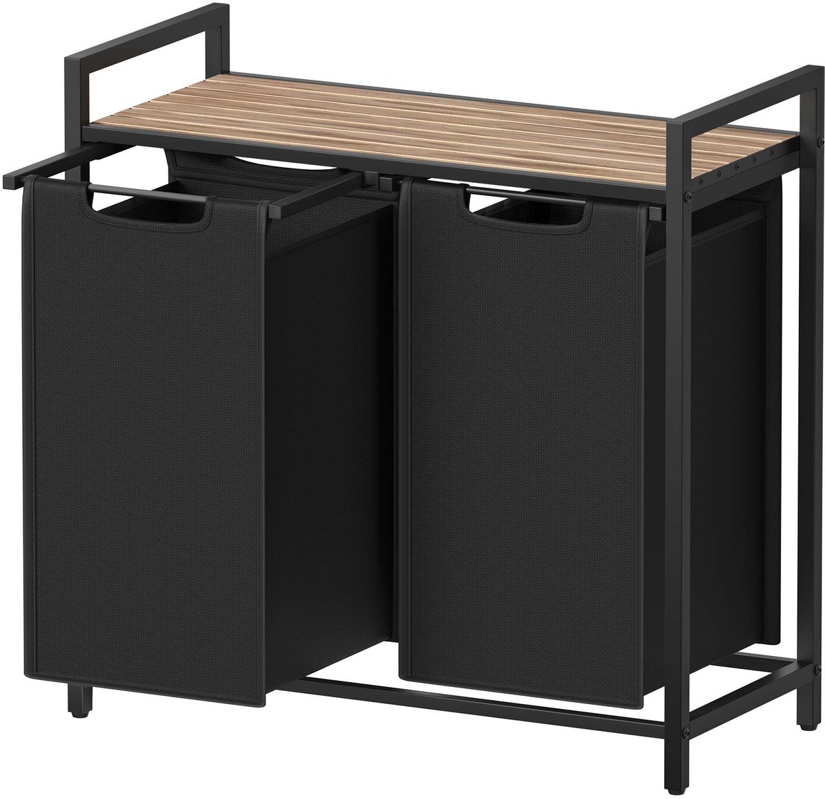 Wasmand met 2 vakken Wasgoed sorteerbak 73 x 33 x 72 cm zwart 2x46L grote capaciteit met verstelbare voetjes uittrekbare en afneembare waszakken en opbergrek Stevig metalen frame Geschikt voor wasruimte badkamer en slaapkamer