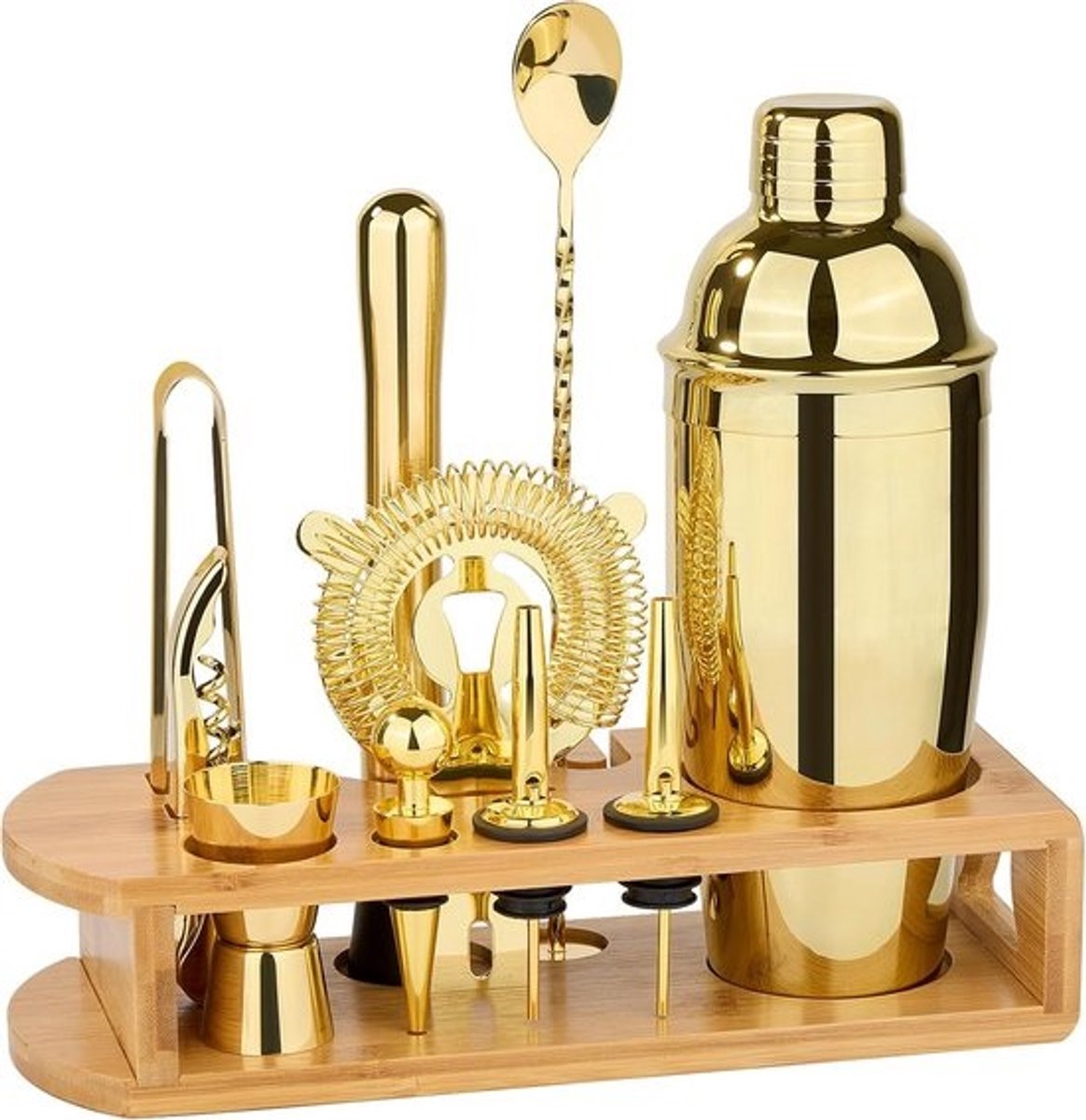 Complete 12-delige Cocktail Shaker Set met Bamboe Standaard