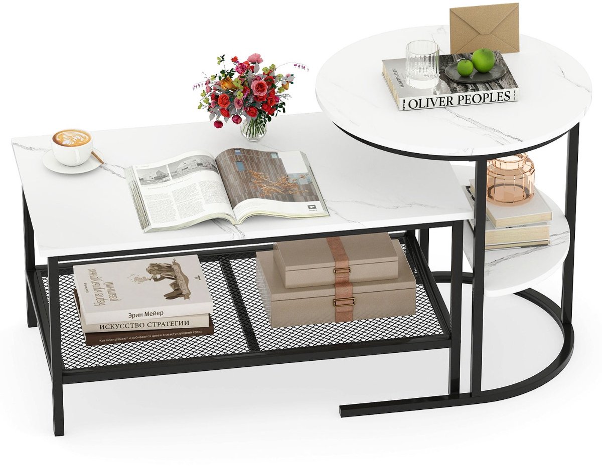 SureDeal® - Salontafel - Uitschuifbare Salontafels Uitschuifbare - Bank Woonkamer Slaapkamer - 80x46x41 cm - Wit