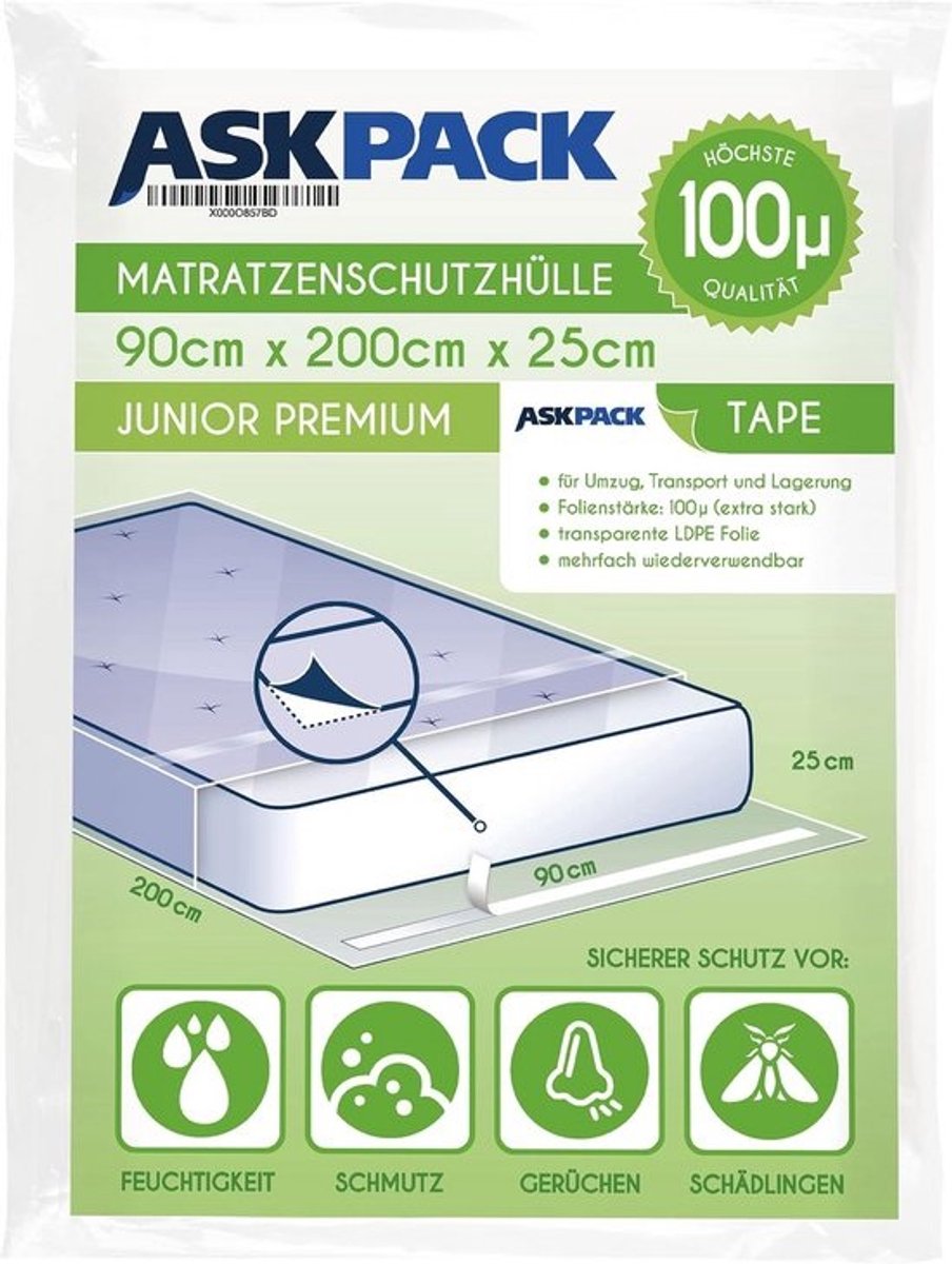 Mattress Bag met Hechting - Extra Sterk Materiaal, Waterdicht en Herbruikbaar - Ideaal voor Opslag en Transport - 90 x 200 cm