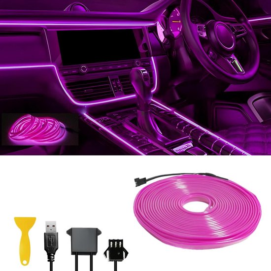 Interieur LED Strip - Sfeerverlichting Auto - Sfeer Creëren - USB 5V Aansluiting - 5 Meter - Paars
