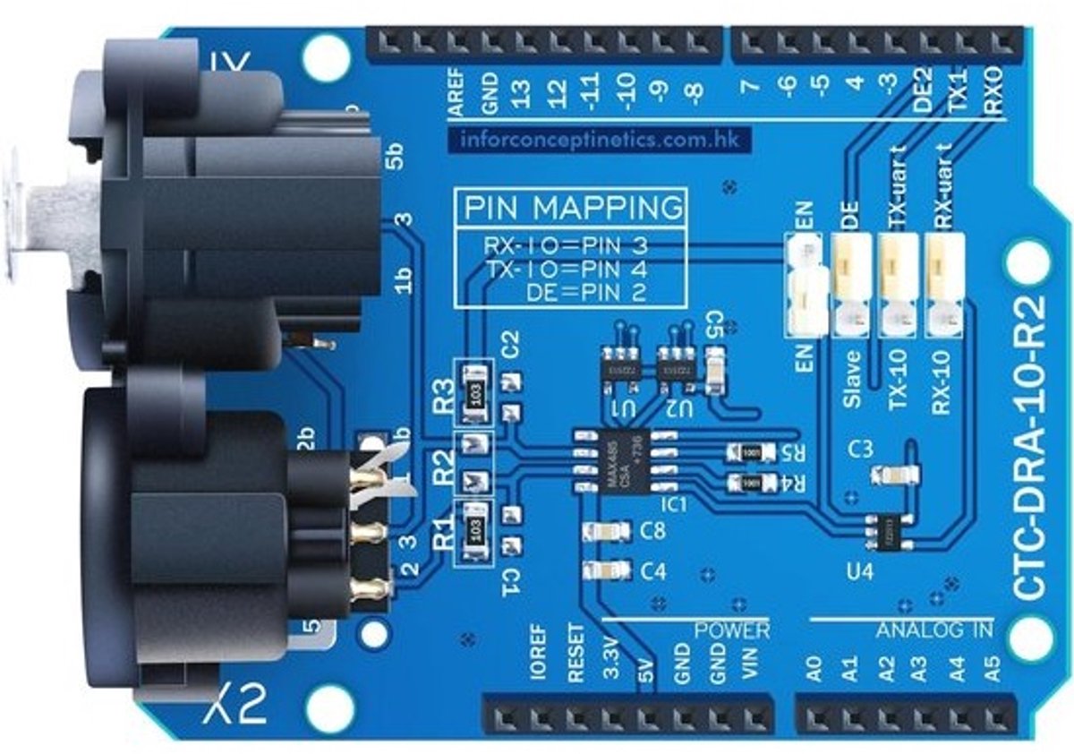 DMX Shield voor Arduino - MAX485 Chipset en RDM Capable