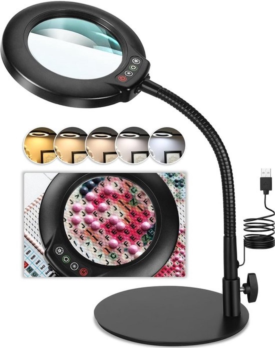 Loeplamp met LED Verlichting - Tafellamp Slaapkamer - Bureaulamp Dimbaar - Leeslamp - Detailfocus