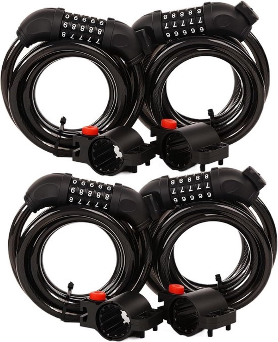 4x Extra Lange Fiets Kabelslot Combinatie 1.8 Meter - Zwaar Anti-Diefstal voor Fiets, Scooter en Poort