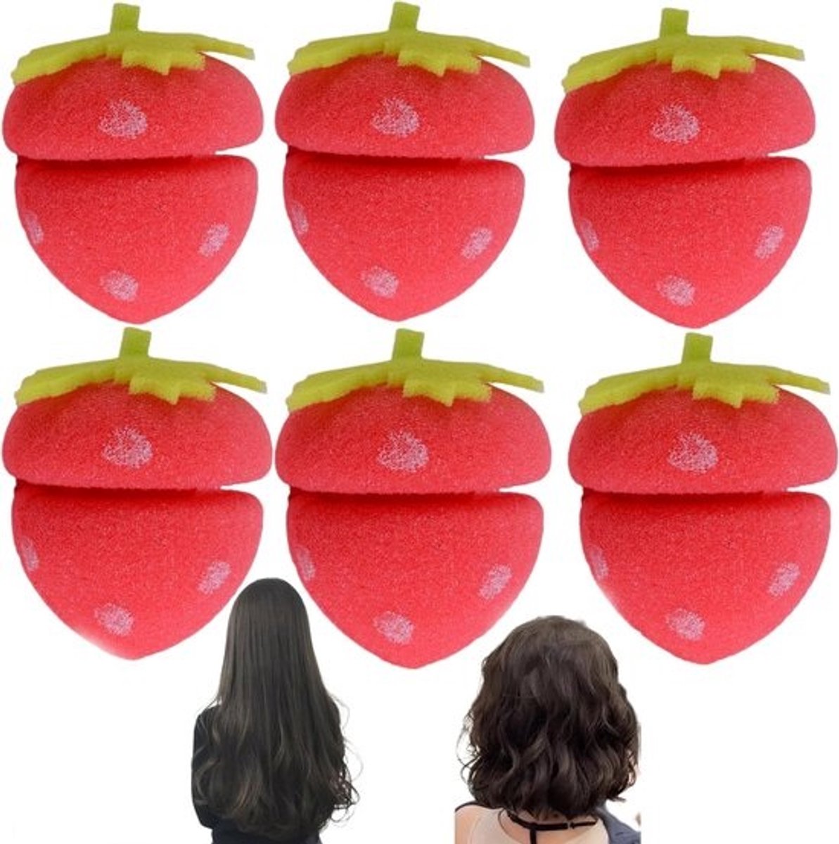 SnelShoppen - Curlers Haarrollers Aardbei Vorm Sponge - Zachte Krulspelden voor Alle Haarlengtes - Geen Beschadiging - 6 Stuks - Ideaal voor Feest en