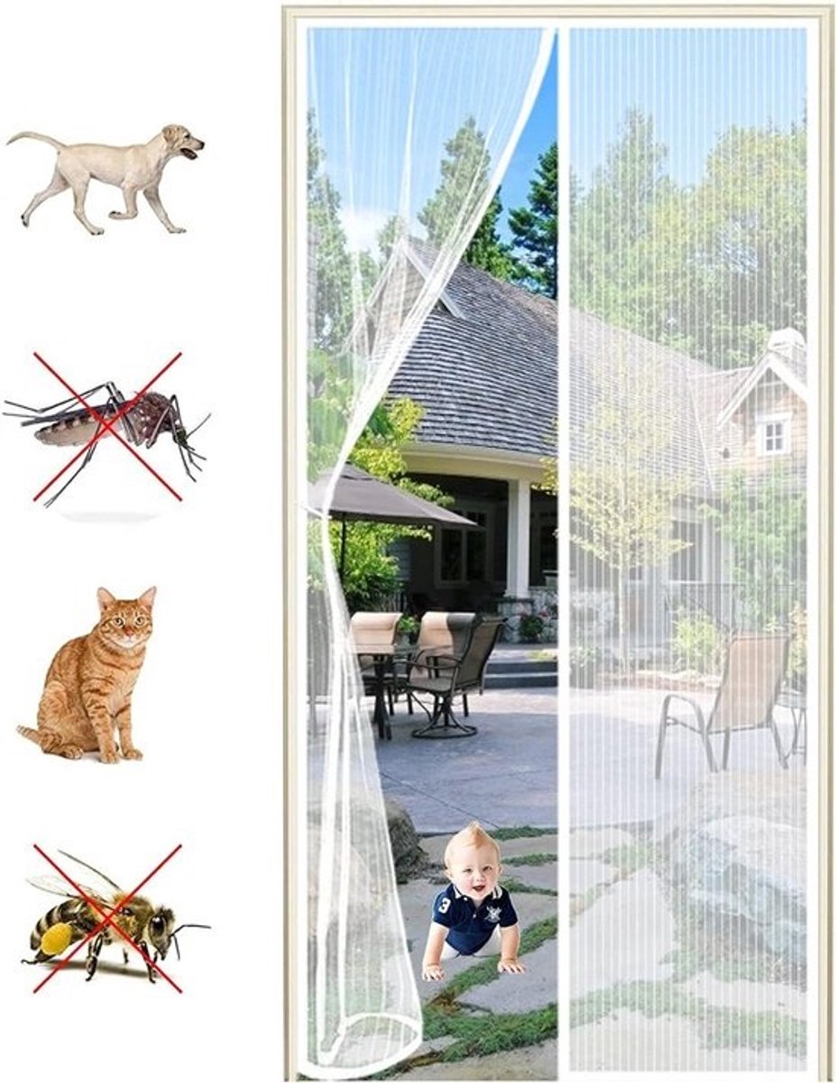 Magnetische Hordeur - Horren Deur Gaas - Insecten Buiten Houden - Automatische Sluiting - 125 x 205 cm - Wit