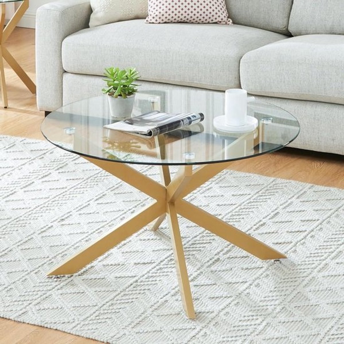 Glazen Salontafel - Bijzettafel Koffietafel - Woonkamer Decoratie - Gehard Glazen Blad - 90x50 cm - Goud