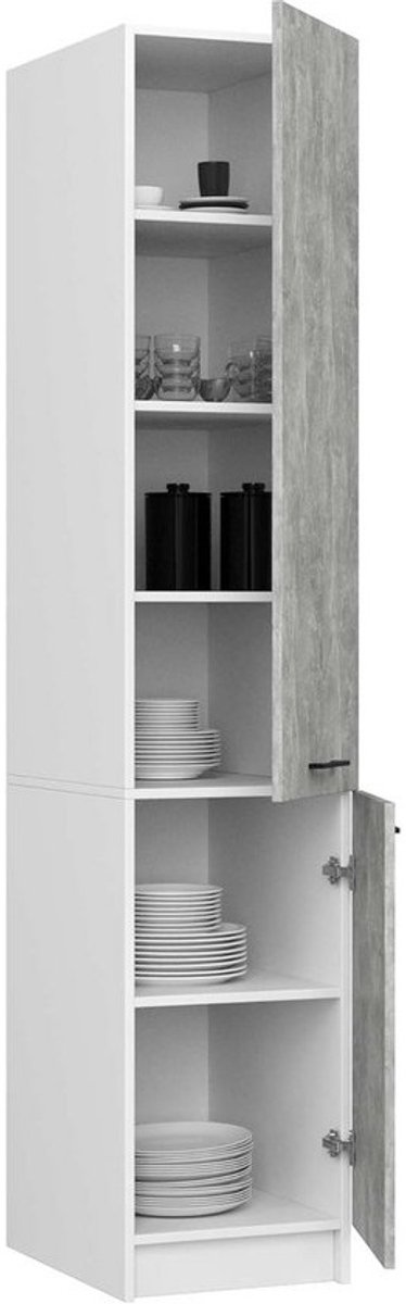 Smalle Keuken Voorraadkast 40 cm Breed Hoge Kast Wit/Beton