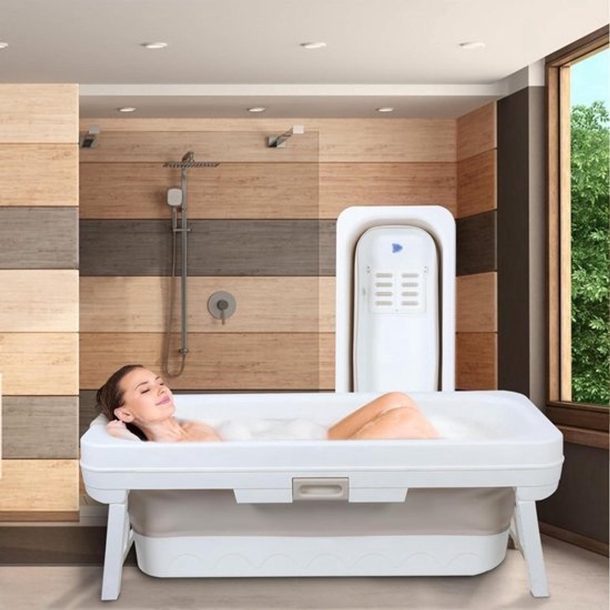 Opvouwbare Badkuip - Draagbaar Bad - Ontspanning Thuis - Met Massageplank - 149 cm - Beige