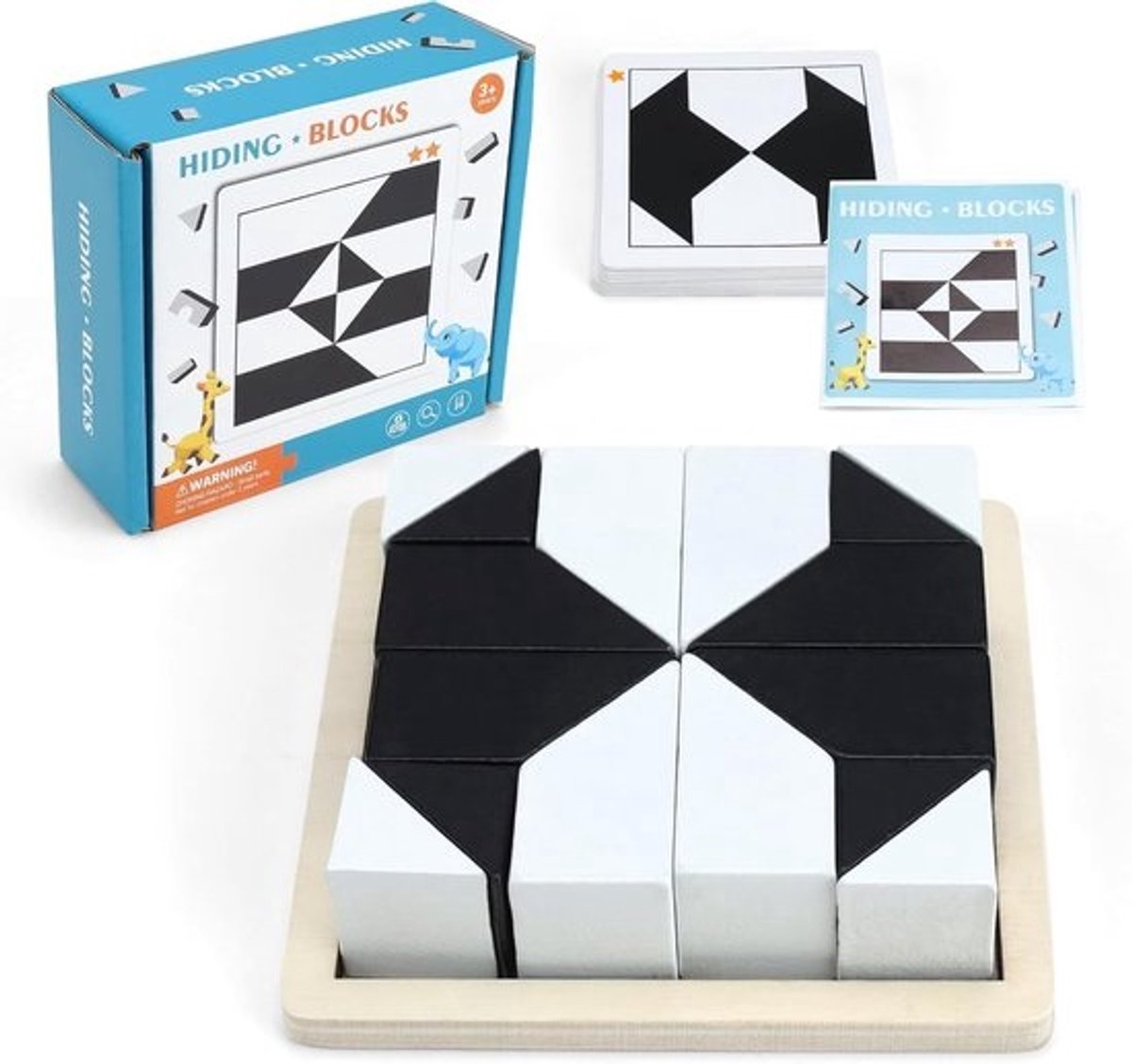 Houten Tangram Puzzel Zwart Wit 16 Blokken Geometrische Vorm voor Kinderen