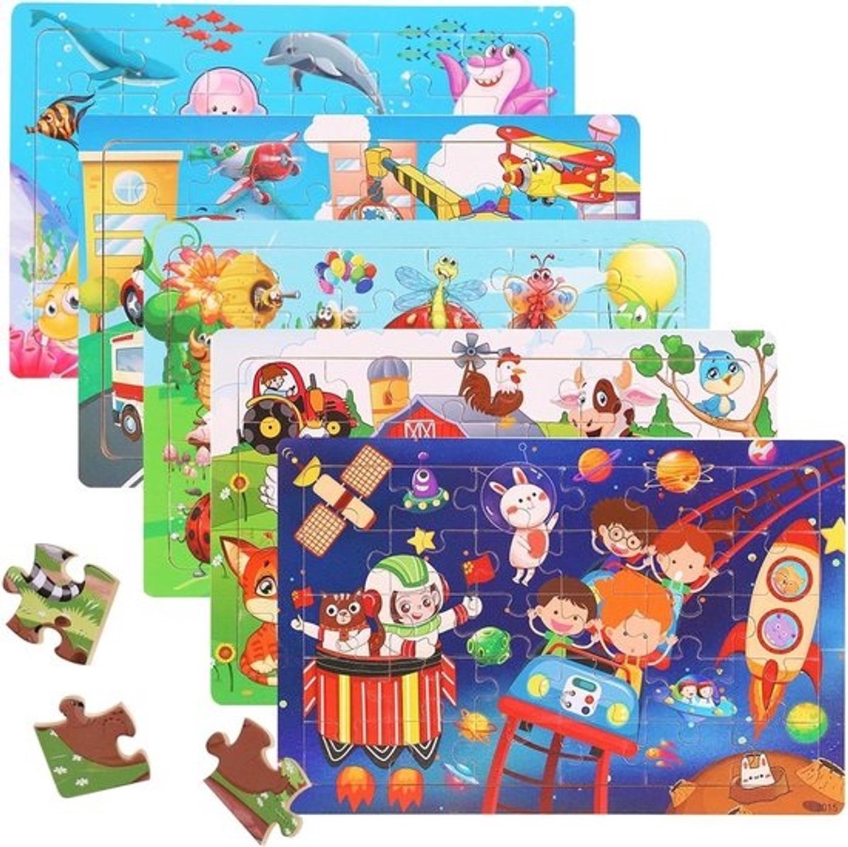 Houten Puzzels voor Peuters en Kleuters (5 Stuks) - Educatief Puzzel Speelgoed Vanaf 3 Jaar
