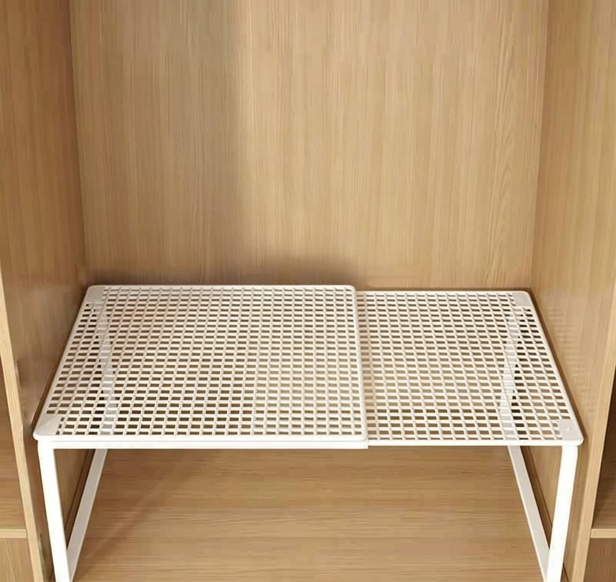 Uitschuifbare zwevende metalen kastplank, wit, 1 stuk | Verstelbaar draadrek, roestvrij en duurzaam, geschikt voor keukenkast, badkamer, schoenenkast, garage, gereedschapskast
