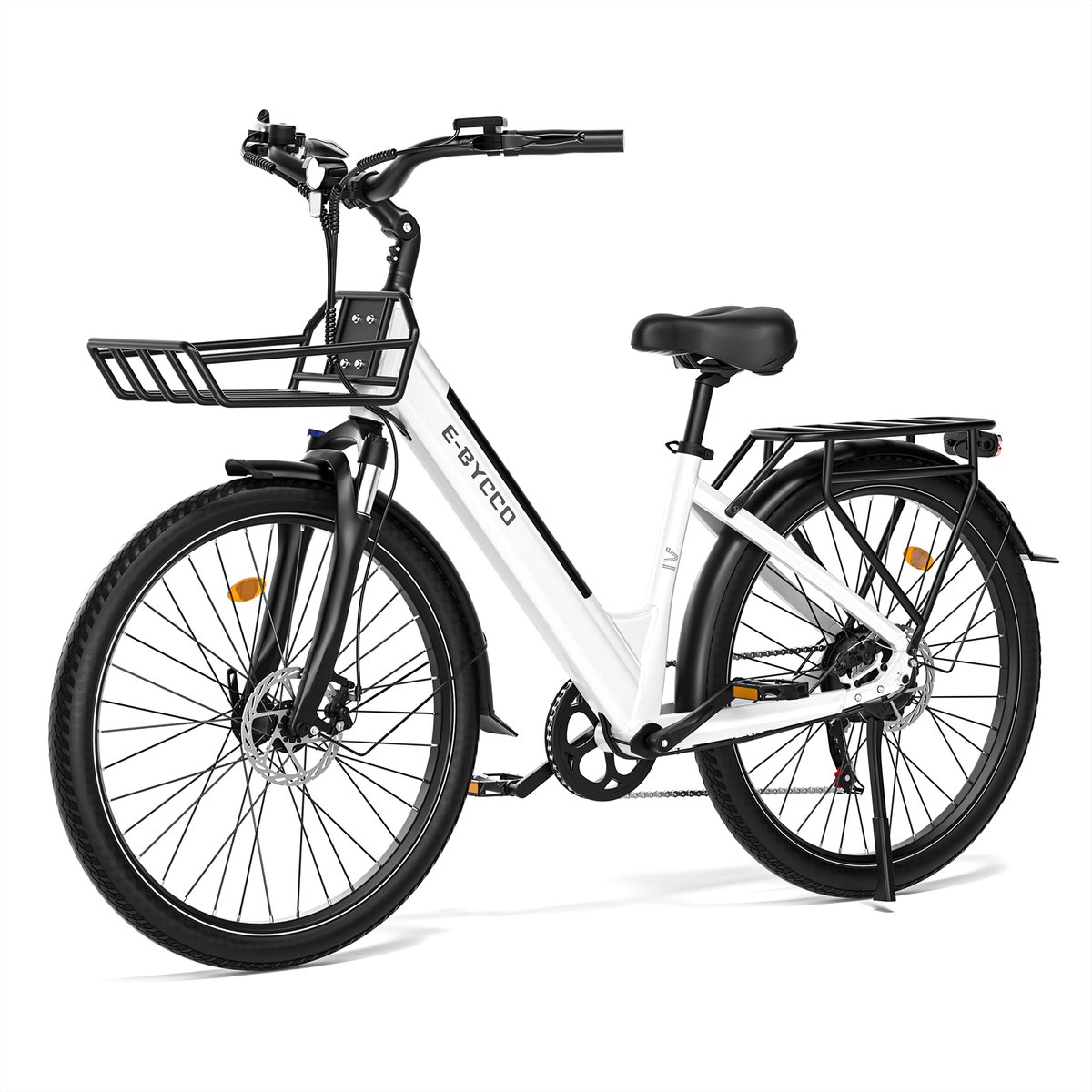 Elektrische Fiets 28 Inch - 36V 15.6AH Accu - Actieradius Tot 100 Km - 28×1.5 Inch Wielen- Aluminium Lage Instapframe -Shimano 7 Versnellingen - Mechanische Schijfremmen - LCD Display - Elektrische Stadsfiets - Wit