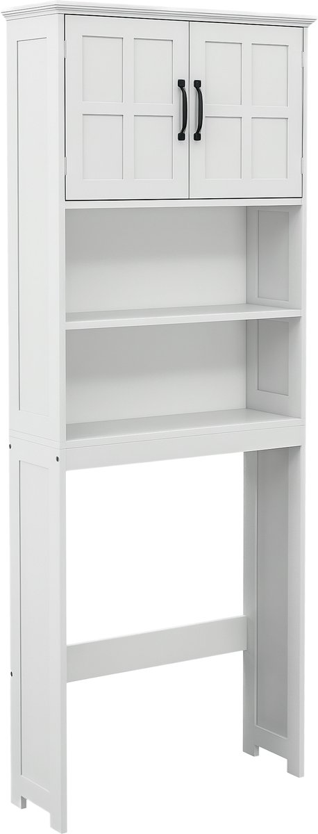 Wasmachinekast, badkamerkast, bovenkast, hoge kast met 2 deuren en plank, badkamerplank voor toilet en wasmachine, toiletkast, hoogte 178 cm