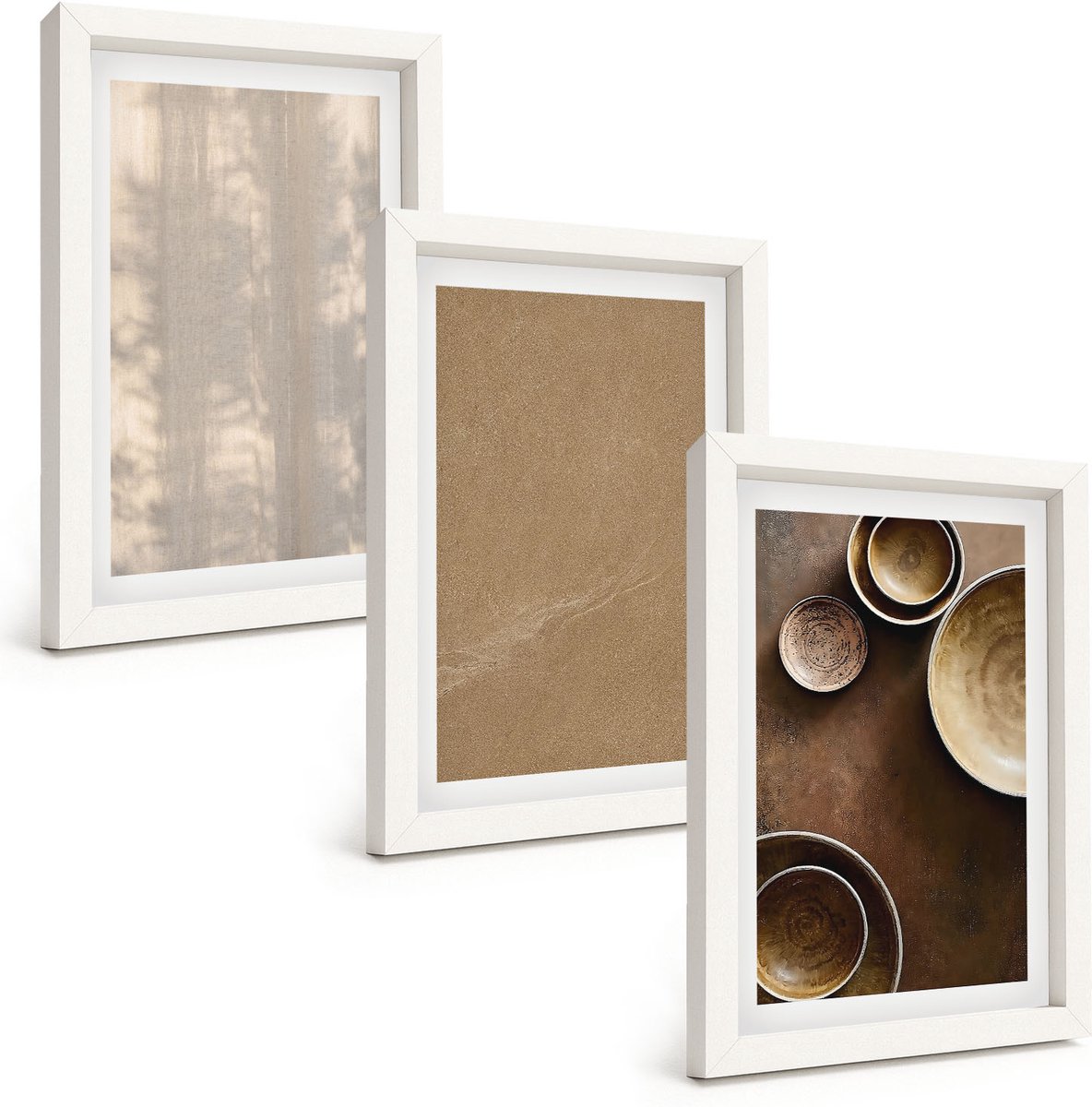 Wallfluent 3-Delige Schilderij Set - Structuren En Texturen In Een Minimalistische Stijl - 20 x 30 - Muurdecoratie - Wanddecoratie - Slaapkamer - Interieur Decoratie