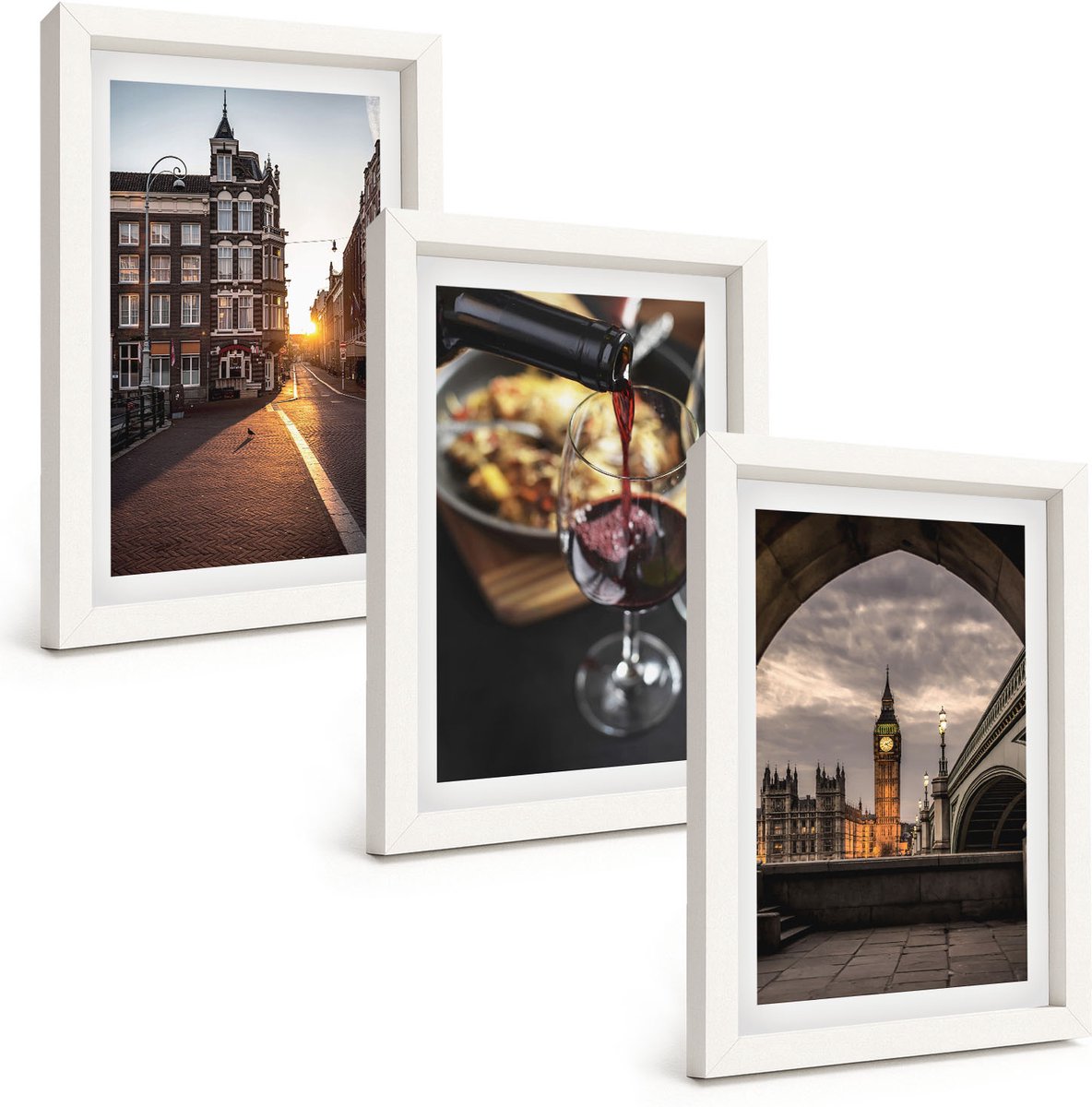 Wallfluent 3-Delige Schilderij Set - Een Serie Foto'S Met Stadseten En Een Uitzicht Op Londen. - 20 x 30 - Wanddecoratie - Muurdecoratie - Moderne Interieurdecoratie