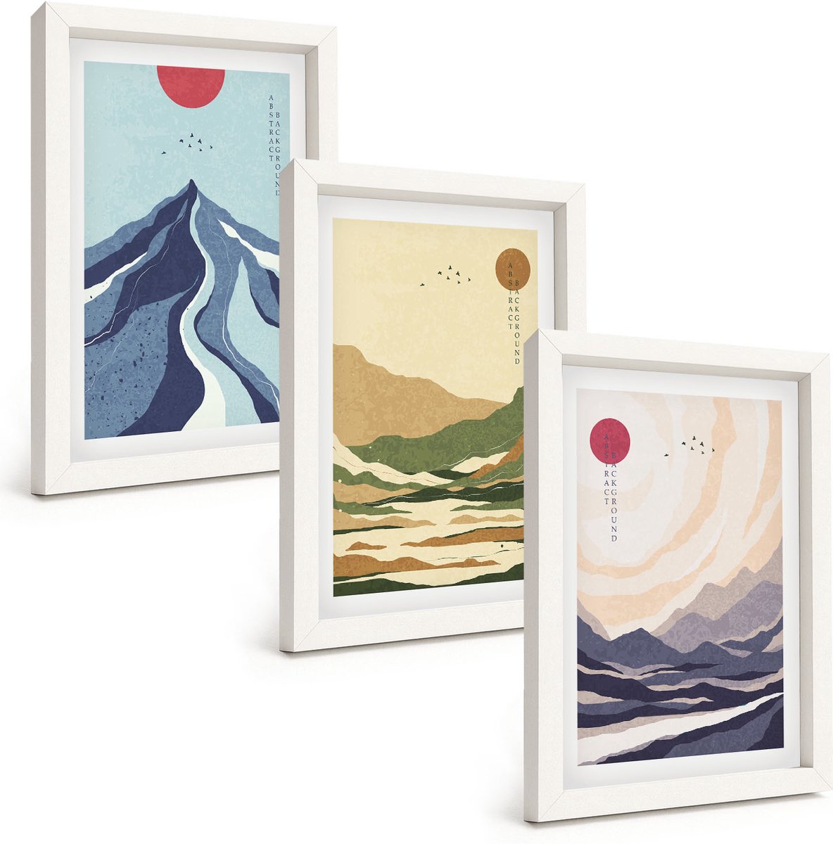 Wallfluent 3-Delige Schilderij Set - Bergen In Pastelkleuren In Japanse Stijl - 20 x 30 - Decoratieve Schilderijen - Wanddecoratie - Hal - Moderne Wanddecoratie