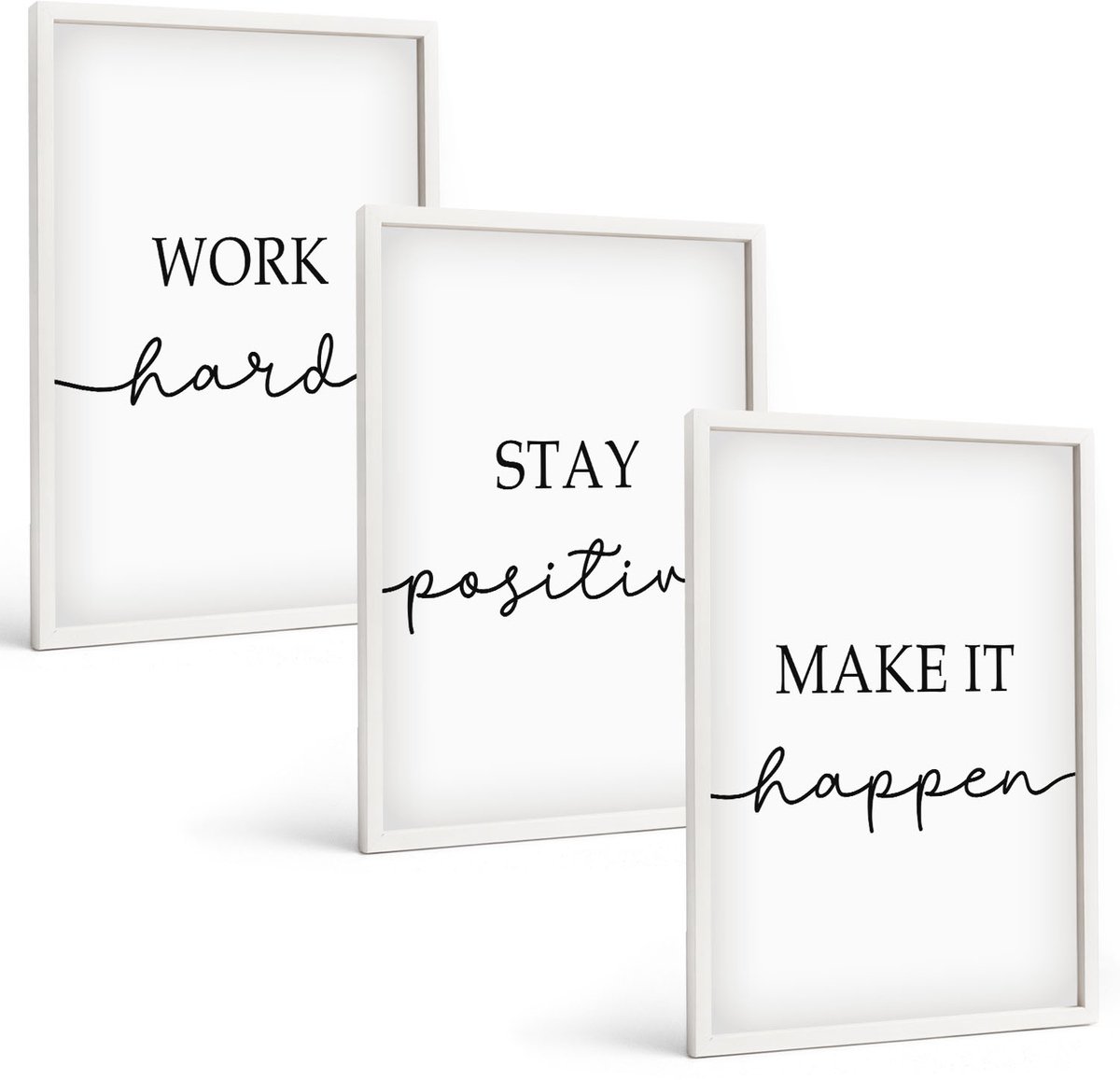 Wallfluent 3-Delige Schilderij Set - Minimalistische Motiverende En Inspirerende Citaten - 40 x 60 - Moderne Wanddecoratie - Slaapkamer - Stijlvolle Muurdecoratie