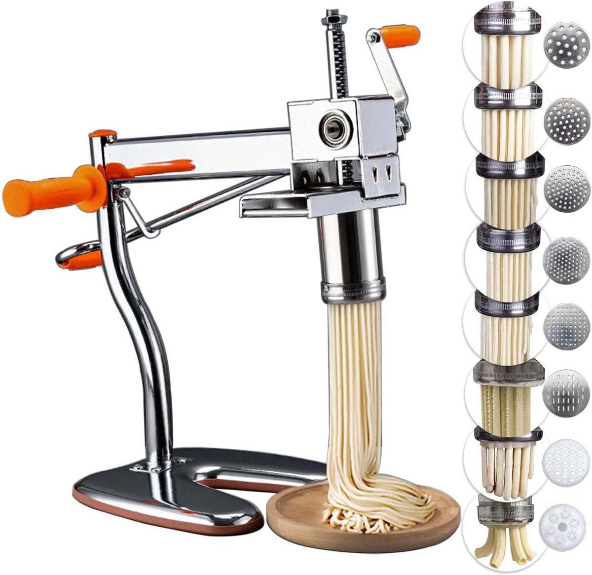 Pastamachine Handmatig - Noodle Maker - Verse Pasta Maken - 8 Verschillende Mallen - 30 Seconden Pasta - Zilver