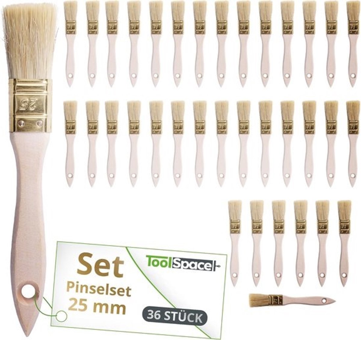 Grote Set Platte Verfkwasten (36 Stuks) 25mm - Natuurlijk Haar voor Muur, Meubel en Klusjes