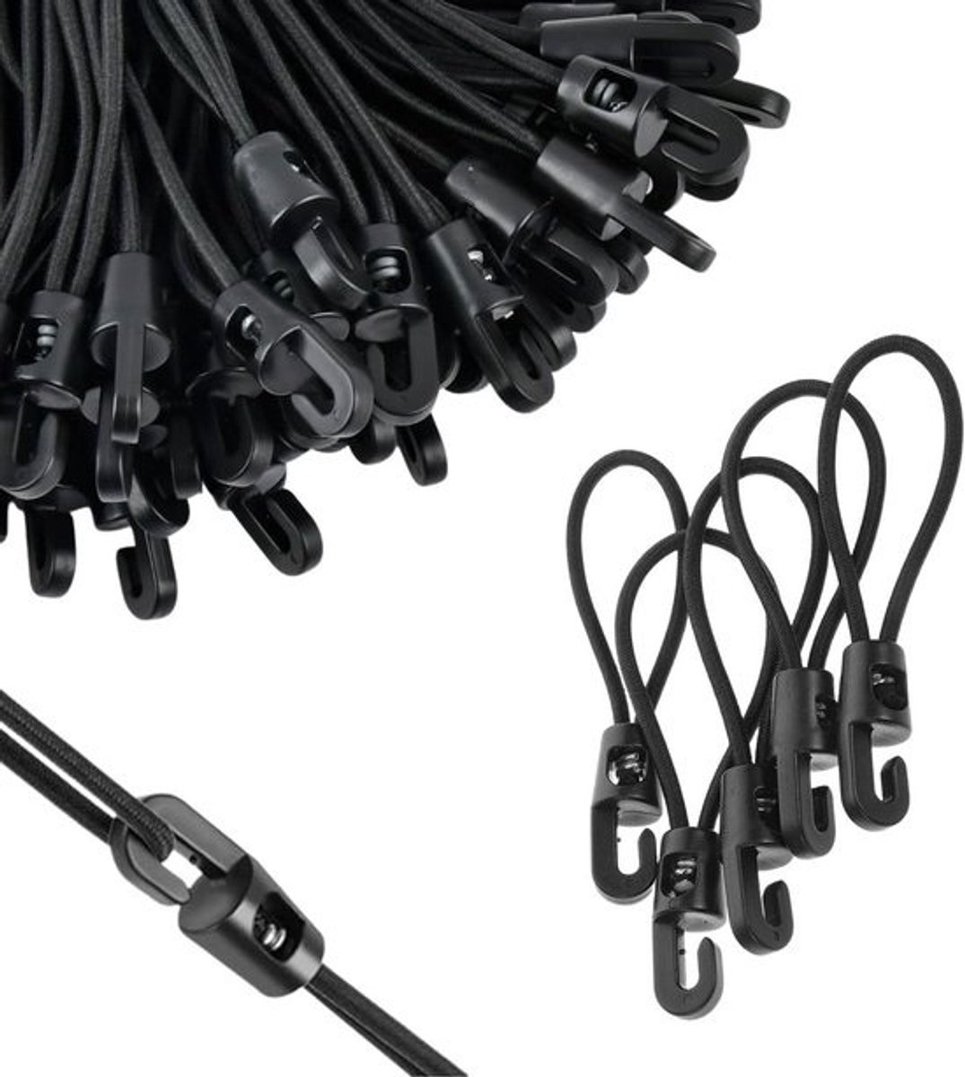 25x Korte Spanrubbers met Haken - 10 cm Zwarte Elastische Spanners voor Dekzeil, Tent en Buiten