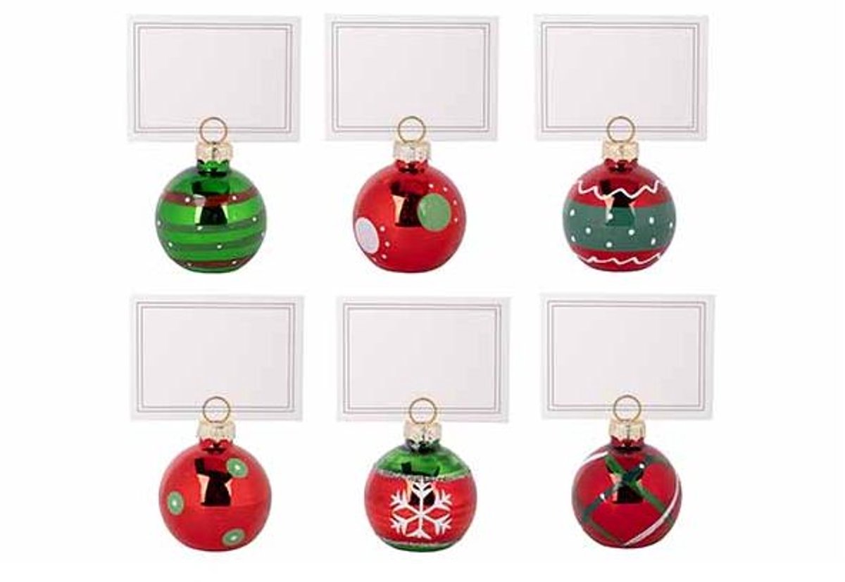 Kaarthouder Set6 Xmas Ball Rood Groen 4x 4xh9cm Glas