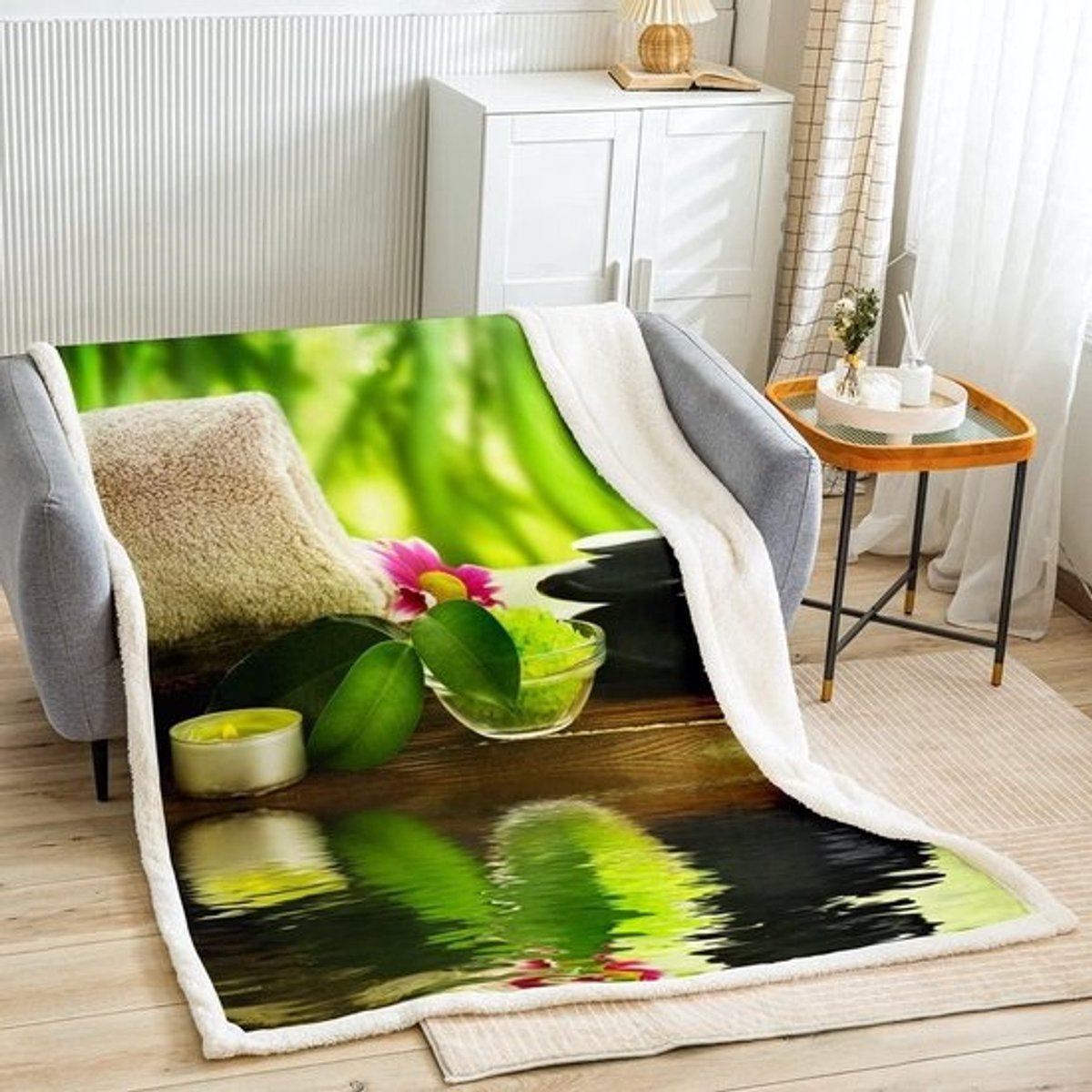 Fleece Deken - Pluche Deken - Ontspanning Thuis - Rustige Natuur Kunstwerk - 125 cm x 100 cm - Multicolor