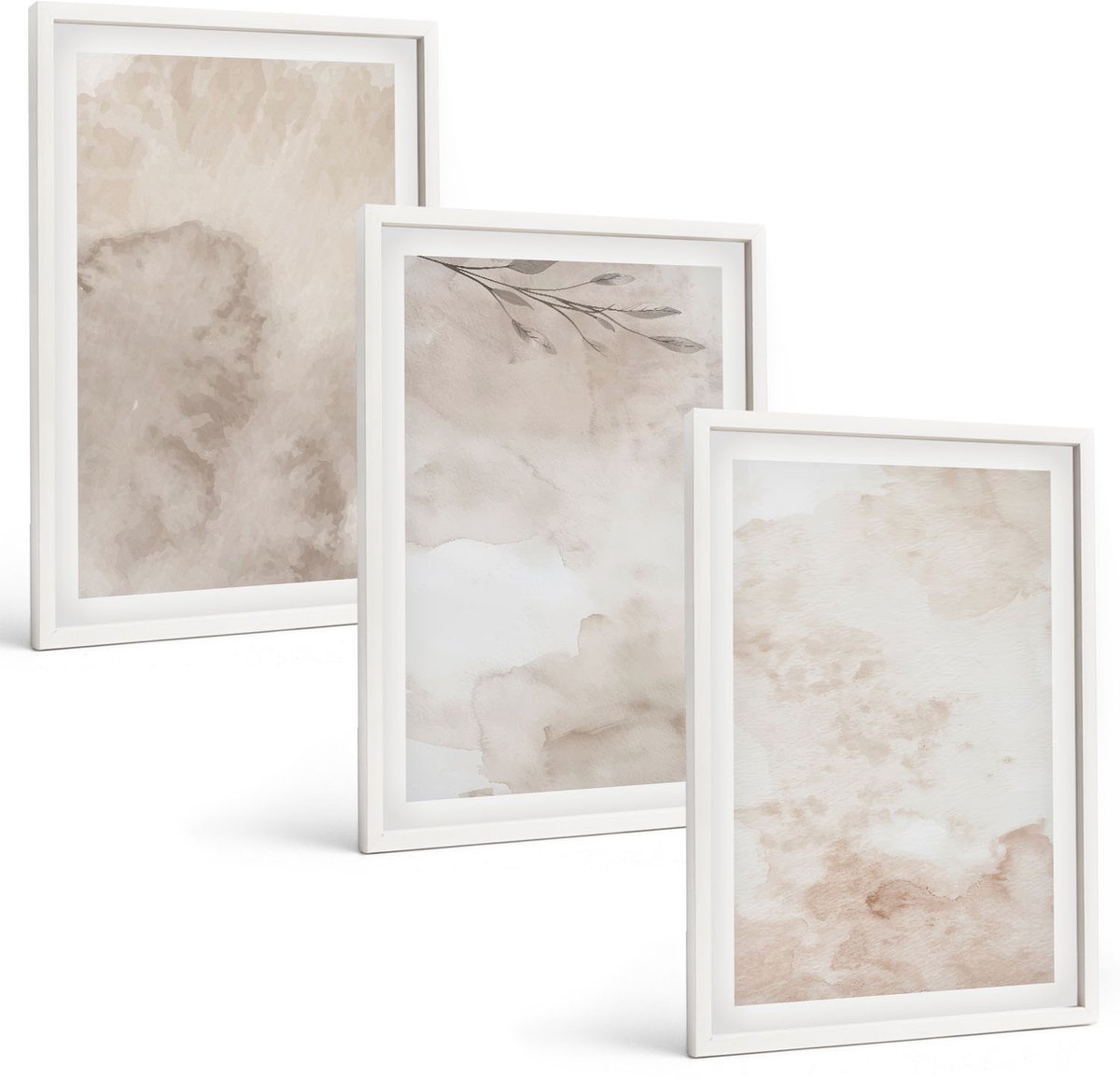 Wallfluent 3-Delige Schilderij Set - Textuur Van Gemorste Aquarelverf In Boho-Stijl - 40 x 60 - Wanddecoratie - Moderne Interieurdecoratie