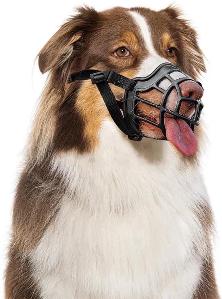 Verstelbare Rubber Hondenmondkap - Geschikt voor Middelgrote en Grote Honden - Zwart - M