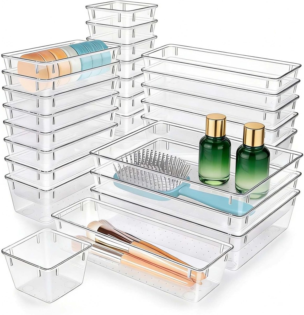 Lade-Organizerset - Transparant - 4 Maten - Stevig Kunststof - Voor Kantoor, Make-uptafel en Keuken