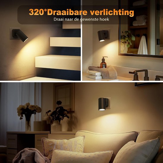 Nachtlamp met Sensor - Stekkerlamp LED - Donker Overbruggen - 320° Draaibaar - 0-100 Lumen - Zwart — afbeelding 5
