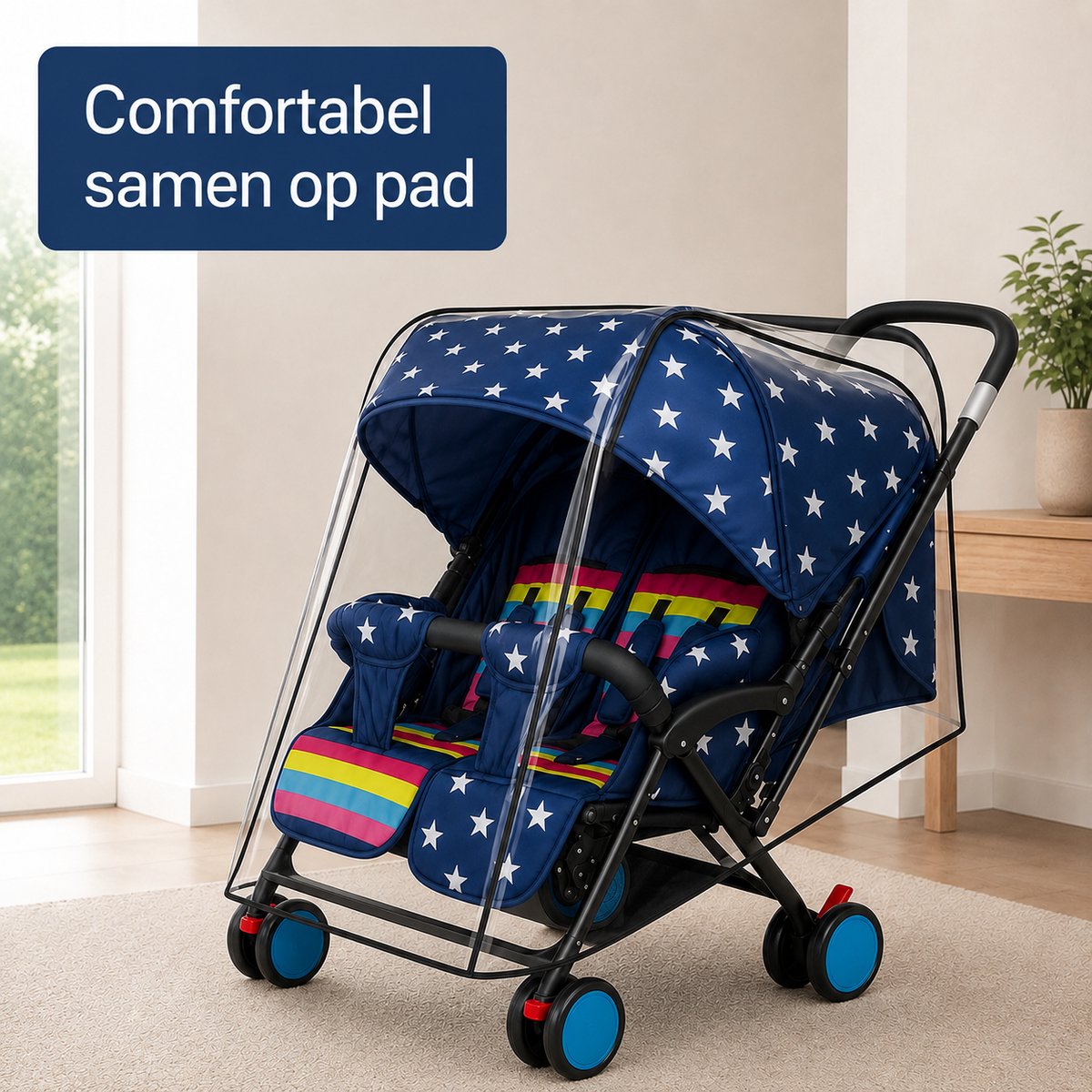 BOTC Regenhoes tweelingwagen - Regenhoes Kinderwagen - Regenscherm voor dubbele Buggy en Kinderwagen – foto 4