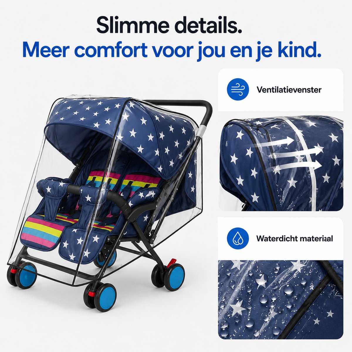 BOTC Regenhoes tweelingwagen - Regenhoes Kinderwagen - Regenscherm voor dubbele Buggy en Kinderwagen – foto 2