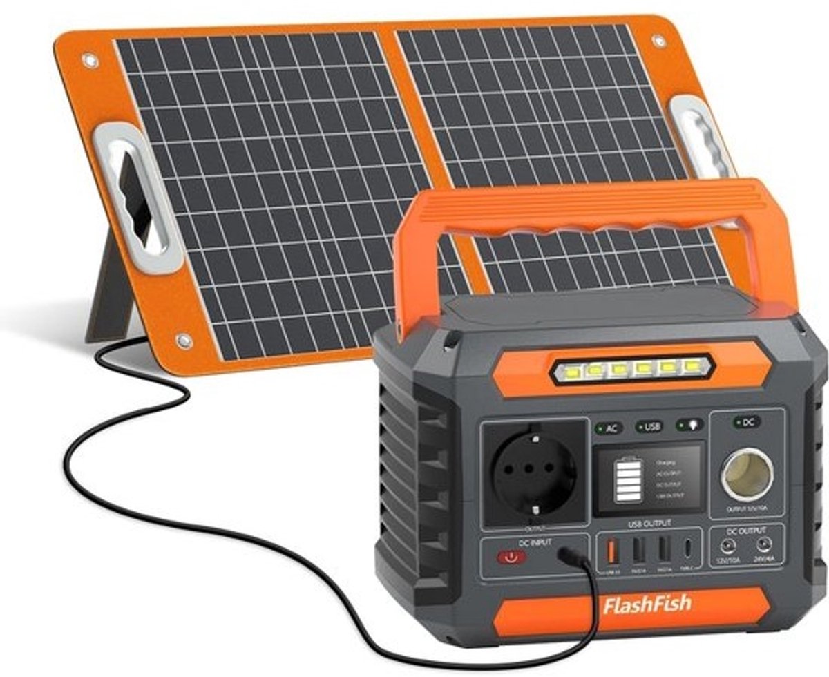 Draagbare Powerstation 144.3Wh met 60W Zonnepaneel - 200W Stroomgenerator met 230V AC, USB, Type C voor Camping en Noodstroom