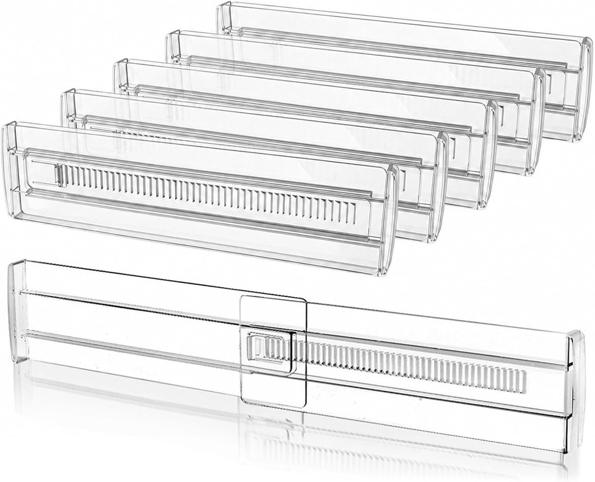 Lade-Organizer - Transparant - 28,5 - 50,5 cm - Verstelbare Kunststof Verdelers - Voor Keuken, Kantoor en Slaapkamer