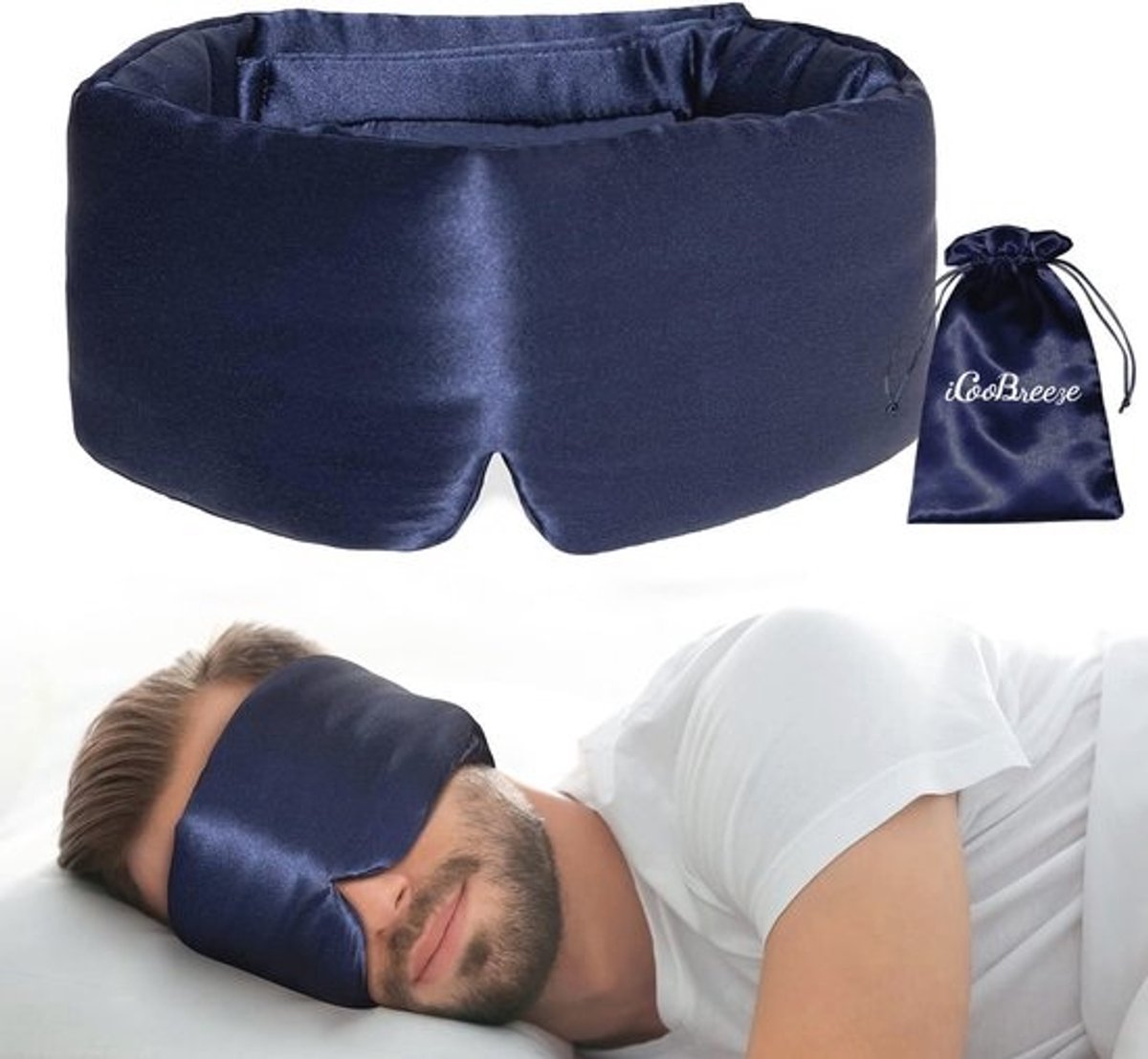 Natuurlijk Zijden Oogmasker voor Dames en Heren - Verstelbaar Slaapmasker voor Volledige Donkerte, Groot Formaat