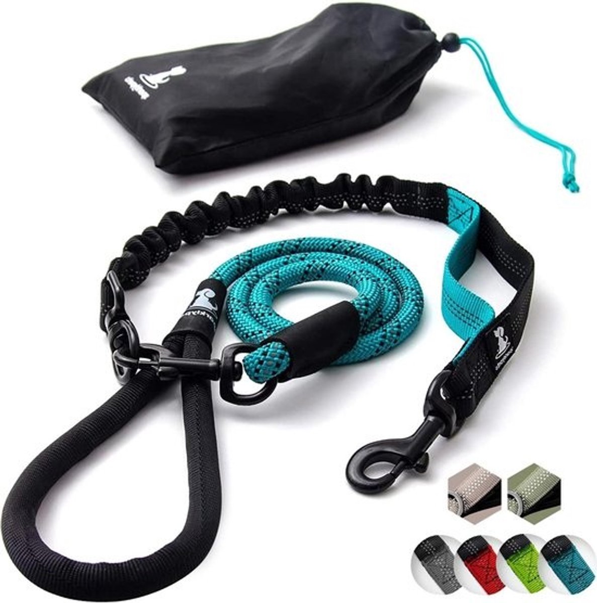 Heavy Duty Bungee Leash for Large and Medium Dogs - Anti-Pull Shock Absorption - Non-slip Reflective - Teal - Outdoor Use