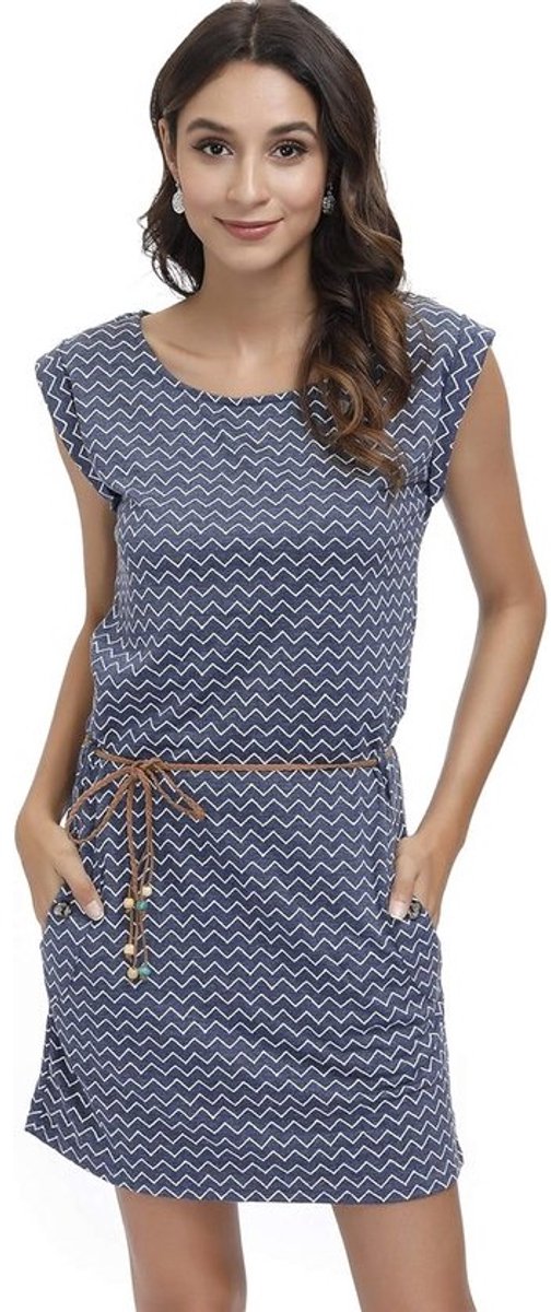 Dames Jurk met Strepen en Riem - Zomerkleding T-shirt Jurk Korte Mouw Elegant