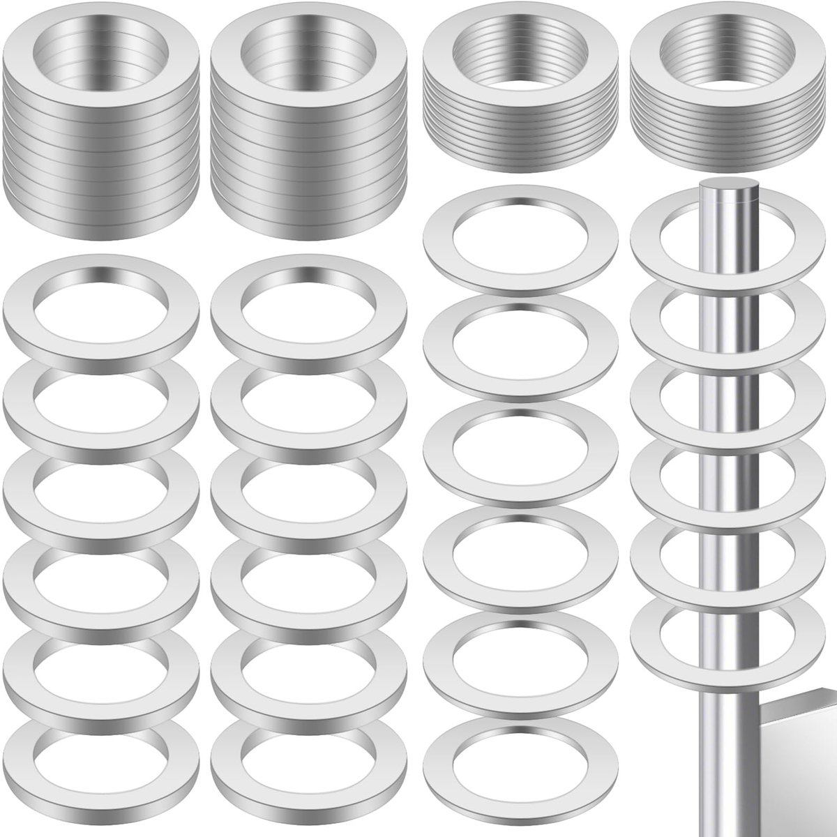 Fitschenringen Assortiment - Roestvrij staal - Voor binnendeuren en deurscharnieren - 1mm & 2mm dikte - M10 - 60 stuks