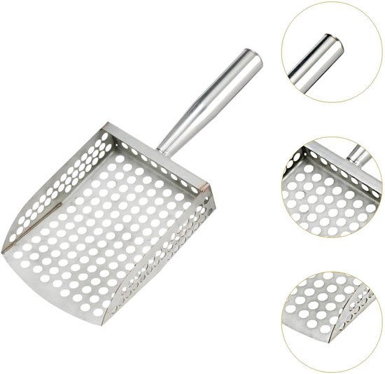 Strandschep - Roestvrijstalen zandzeef - Zandschep - Zandfilterschep - Met ergonomische handgreep - Kan worden uitgesloten - 28.5 × 12 × 14 cm - Geschikt voor het verzamelen van schelpen op het strand, het winnen ,enz -Zilver — afbeelding 4