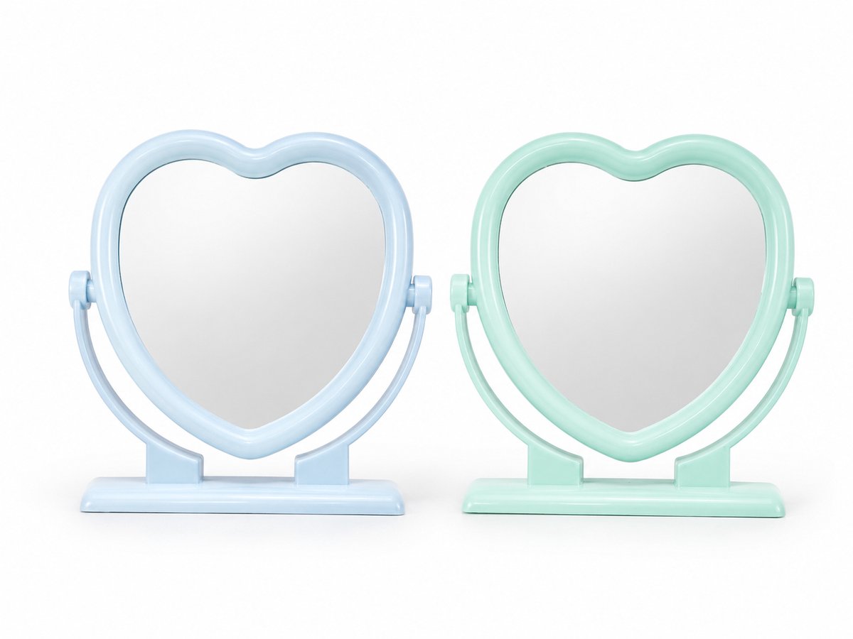 Spiegel HEARTY - Blauw / Turquoise Kinder spiegel - Kunststof - 15 cm - Assorti - My first mirror - Kinder Spiegel Hartvorm – Make-up Spiegel – Schattige Tafels Spiegel voor Meisje