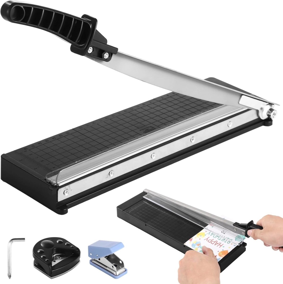 Compacte A4 Papier Snijder met Handvat voor 6 Bladen, Inclusief Hoekafgerond en Perforator voor Kantoor, School en Creatieve Projecten