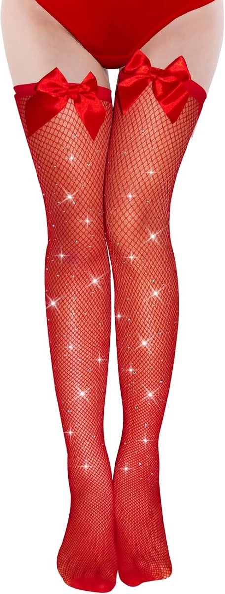 Sexy Visnet Kousen met Strass en Strik - Ideaal voor Feestjes, Valentijnsdag en Nieuwe Jaarsevenementen
